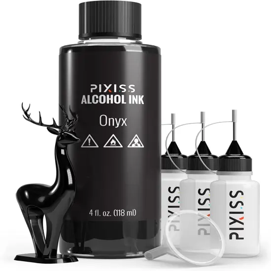 Pixiss Black Onyx Alcohol Ink for Resin 4oz, 3 Pixiss Applicator Bottles and Funnel {1}