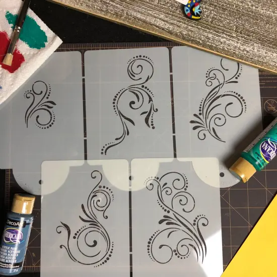 Five Scroll Cake Stencil Set | C480 by Designer Stencils | Cake Decorating Tools | Baking Stencils for Royal Icing, Airbrush, Dusting Powder | Reusable Plastic Food Grade Stencil for Cakes | Easy to Use & Clean Cake Stencil {5}