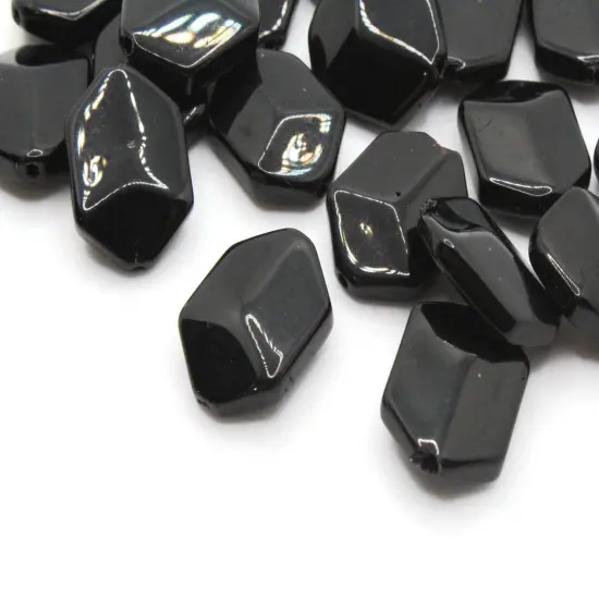 20 17mm Black Glass Hexagon Beads {2}