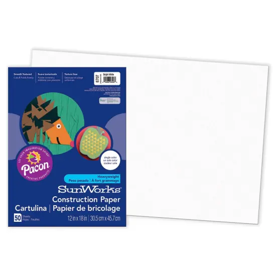 Construction Paper, Bright White, 12" x 18", 50 Sheets Per Pack, 5 Packs {2}