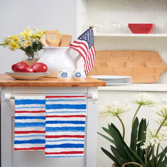 Patriotic Stripe 100% Cotton Kitchen Dishtowels Set of 2 - 4th of July {5}