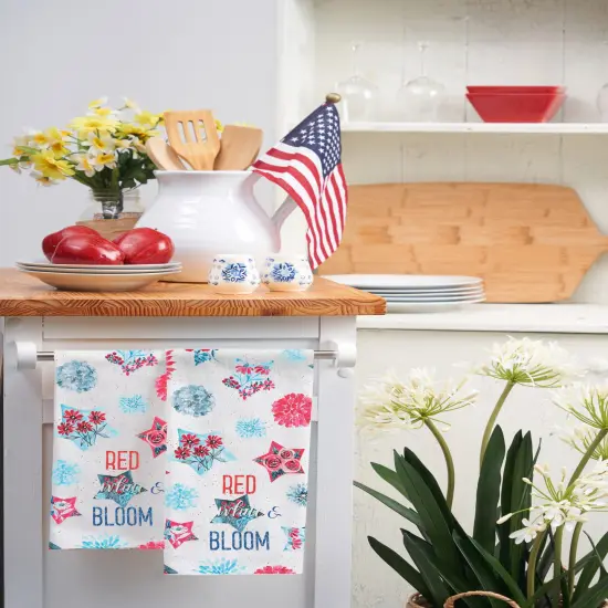 "Red White & Bloom " Patriotic Kitchen Dishtowel {4}