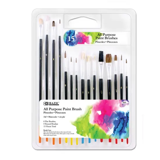 BAZIC Paint Brush All Purpose (15/Pack) {1}