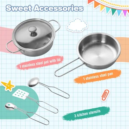 Wooden Kid's Corner Kitchen Playset with Stove for Toddlers-White {6}