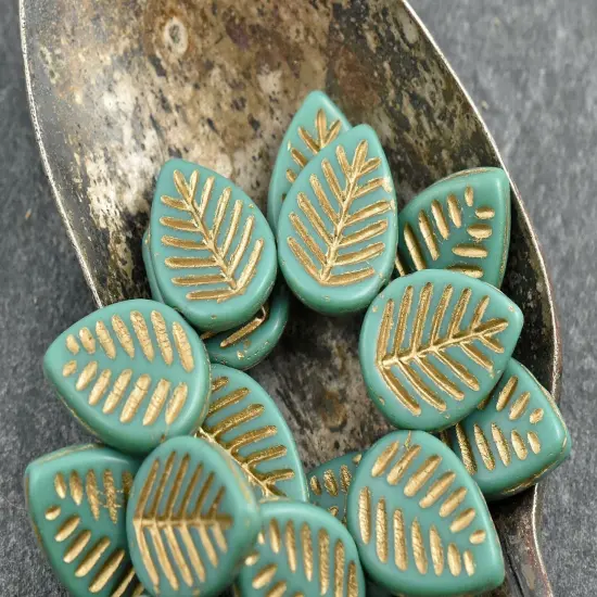 *15* 16x12mm Gold Washed Green Turquoise Top Drilled Dogwood Leaf Beads {3}