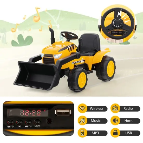 12V Kid's Ride on Excavator with Adjustable Digging Bucket-Yellow {6}