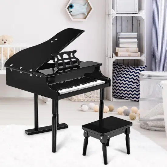 MDF and Birch Kids Classical Piano with Bench, Music Stand and Safe Design Black {5}