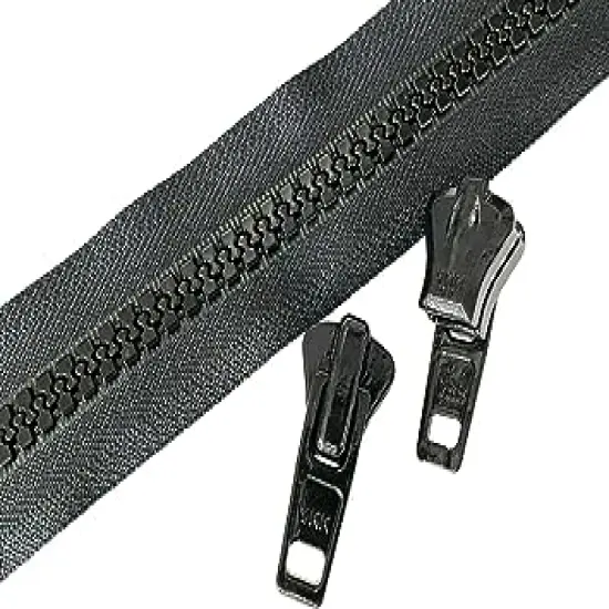 YKK #10 Heavy Duty Vislon Molded Zipper Chain - 5 Yards and 2#10 Vislon Sliders with Top & Botom Stops Included. Color: Black. Made in The United States. {1}