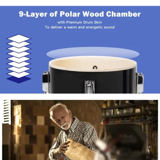 Junior Drum Set with 5 Drums Black {6}