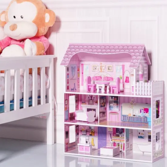 28 Inch Pink Dollhouse with Furniture {6}