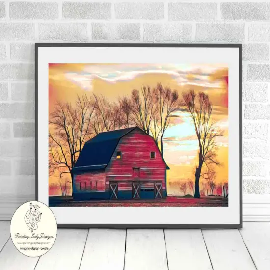 Barn with Fall Sunset - Art paper for Decoupage and Mixed Media by Painting Lady Designs {2}