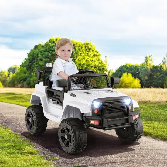 Kids Electric Ride-On Truck with Remote, Music and Safety Features White {4}