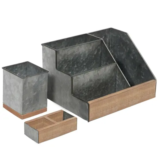 HBCY Creations 3 PIECE Desk Organizer Set- Rustic Mail Organizer For Desktop - Great For Rustic or Industrial Decor! Makeup Organizer For Vanity Rustic Brown {6}