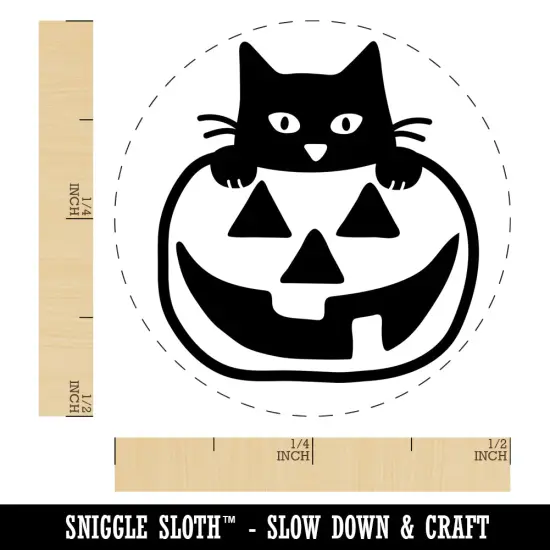 Cat in Pumpkin Halloween Self-Inking Rubber Stamp for Stamping Crafting Planners Yellow {1}
