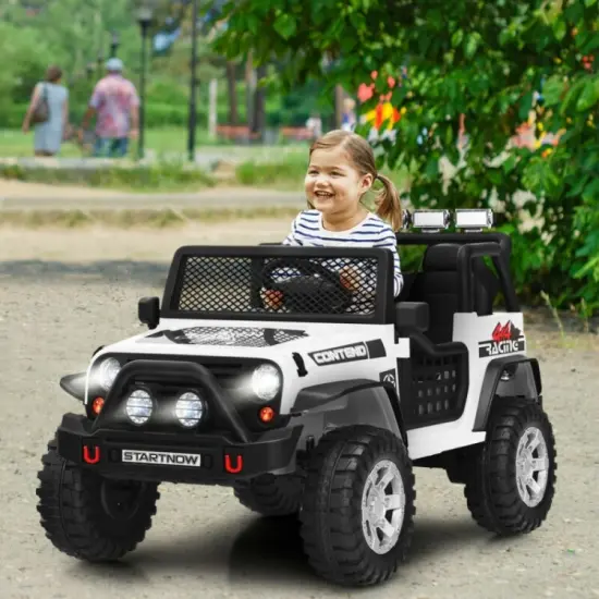12V Kids Remote Control Electric Ride On Truck Car with Lights and Music White {6}