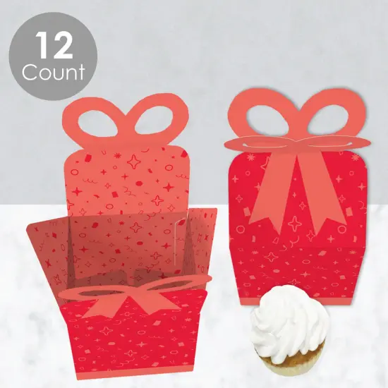 Big Dot of Happiness Red Confetti Stars - Square Favor Gift Boxes - Simple Party Bow Boxes - Set of 12 {4}