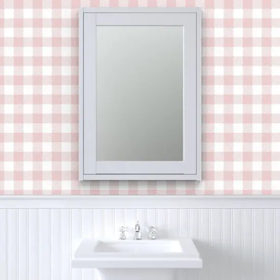 Peel & Stick Wallpaper 2FT Wide Pink Gingham Blush Cottagecore French Country Plaid Checkered Picnic Spring Summer Large Scale Custom Removable Wallpaper by Spoonflower {6}