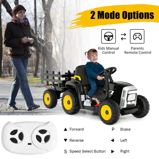 Iron Ride-On Tractor with Trailer, Music and Safety for Kids Black {5}