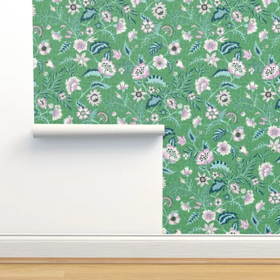 Peel & Stick Wallpaper 2FT Wide Boho Floral Modern Chintz Garden Vine Cottagecore Farmhouse Green Custom Removable Wallpaper by Spoonflower {2}