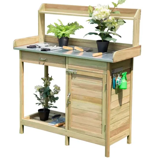 Outdoor Garden Wooden Work Station Potting Bench {5}