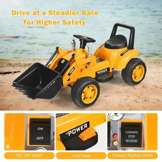 Kids Ride On Excavator Digger 6V Battery Powered Tractor - Yellow {3}