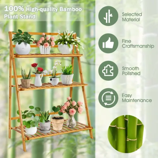 3-Tier Wicker Foldable Plant Stand with Display Shelf Rack {5}