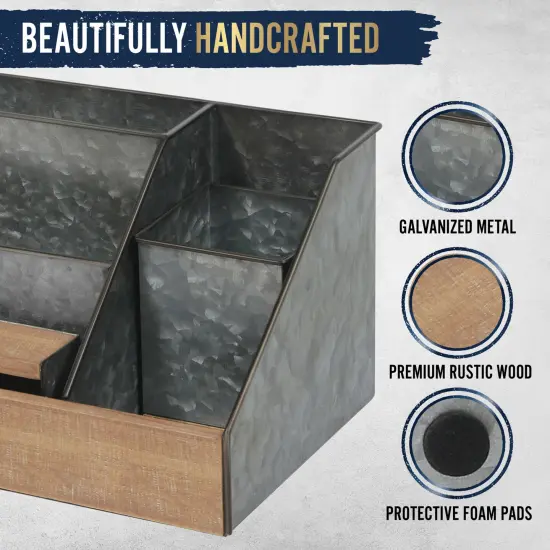 HBCY Creations 3 PIECE Desk Organizer Set- Rustic Mail Organizer For Desktop - Great For Rustic or Industrial Decor! Makeup Organizer For Vanity Galvanized {3}