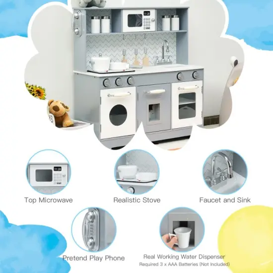 Pretend Play Kitchen Wooden Toy Set for Kids with Realistic Light and Sound {6}