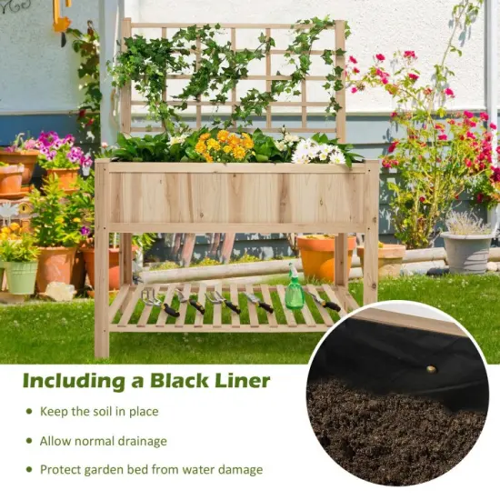 Raised Garden Bed Elevated Wooden Planter Box with Trellis {5}