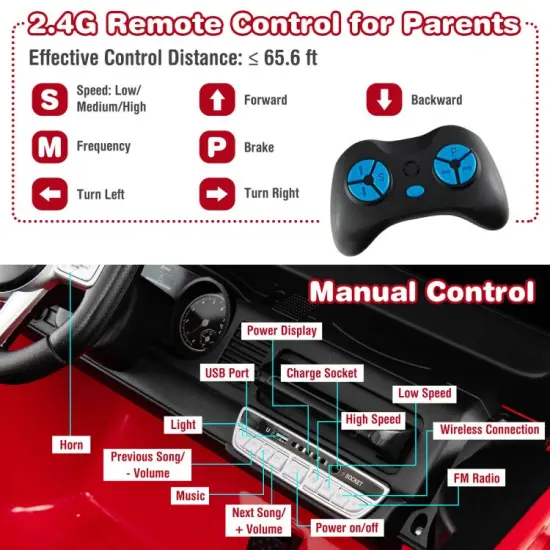 12V 2-Seat Kids Ride On Car with 2.4G Remote Control and USB Port Red {6}