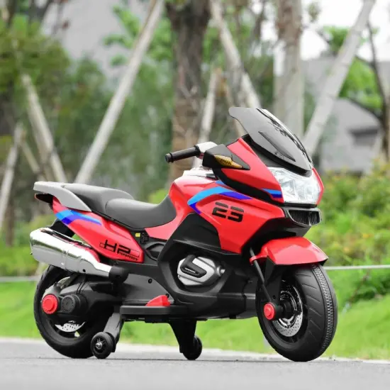 Iron Kids Ride-On Motorcycle with LED, Music and Training Wheels Red {5}