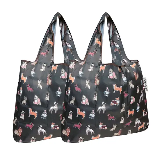 Wrapables Foldable Tote Nylon Reusable Grocery Bag (Set of 2) Shiba Inu Dogs {1}