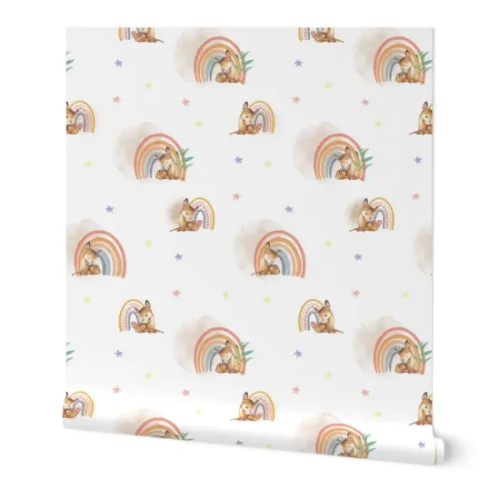 Peel & Stick Wallpaper 2FT Wide Woodland Baby Cute Fawn Watercolor Rainbow Kids Forest Deer Animals Custom Removable Wallpaper by Spoonflower {7}