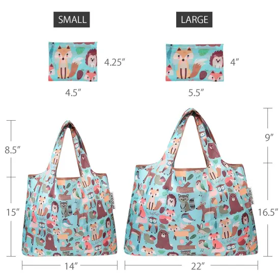 Wrapables Large & Small Foldable Tote Nylon Reusable Grocery Bags, Set of 2 Wilderness Animals {2}