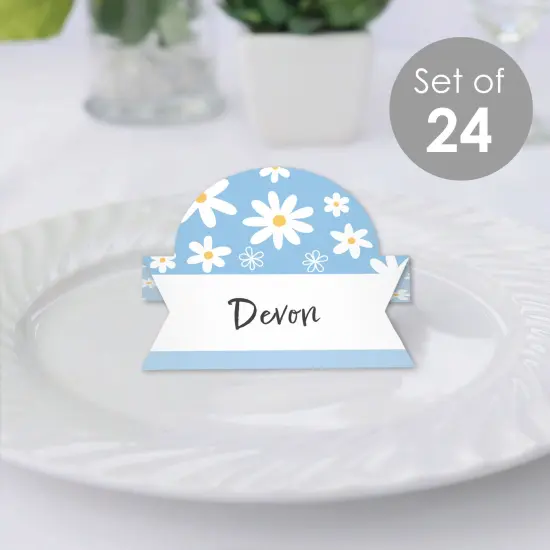 Big Dot of Happiness Blue Daisy Flowers - Floral Party Tent Buffet Card - Table Setting Name Place Cards - Set of 24 {3}