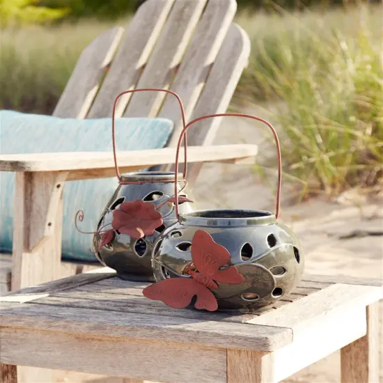 Ceramic Leaf Lanterns (Set of 2) {1}