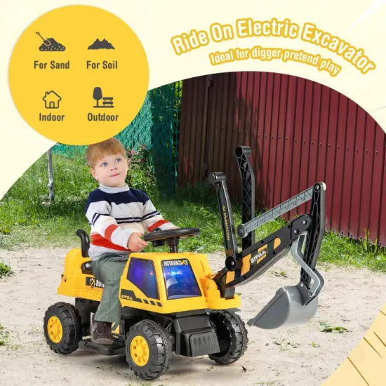 Kids ASTM Certificated Powered Ride On Bulldozer with Front Digger Shovel-Yellow {3}