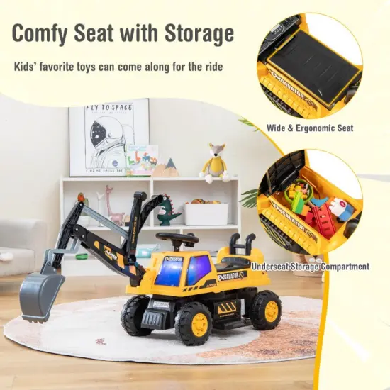 Kids ASTM Certificated Powered Ride On Bulldozer with Front Digger Shovel-Yellow {4}