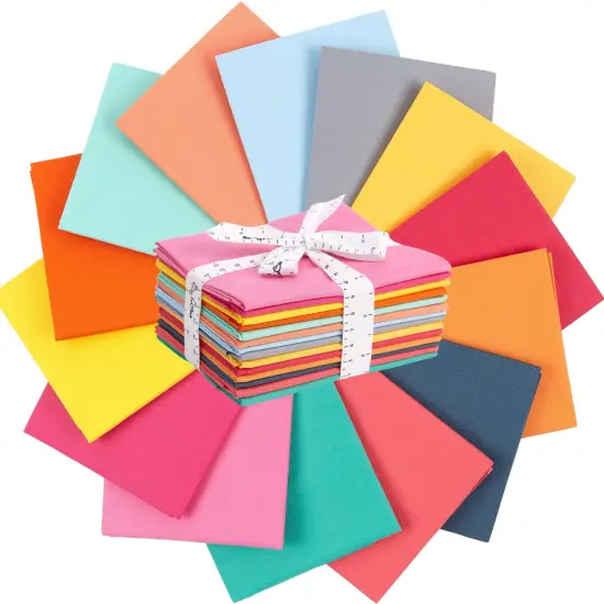 Fat Quarter Bundle -100% Cotton | Pure Solids | Retro Bright l Mix - 14 Colors | Quilting & Crafting Soft Fabric | Special Gift {1}