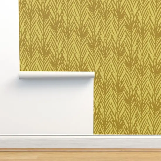 Pre-Pasted Wallpaper 2FT Wide Fall Botanical Golden Summer Mustard Gold Abstract Autumn Brown Custom Pre-pasted Wallpaper by Spoonflower {2}
