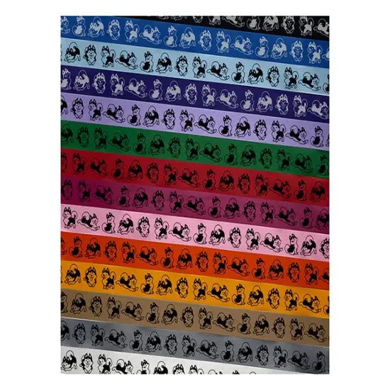Chibi Siberian Husky Dog Border Satin Ribbon for Bows Gift Wrapping - 1" - 3 Yards Orange Ribbon {1}