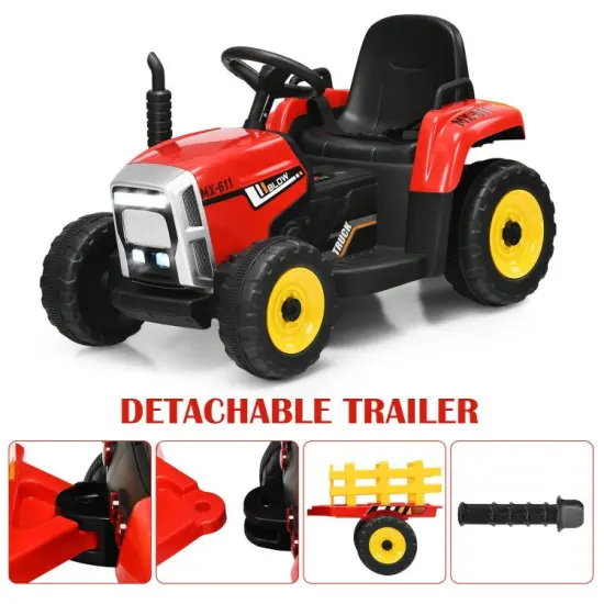 Iron Ride-On Tractor with Trailer, Music and Safety for Kids Red {4}