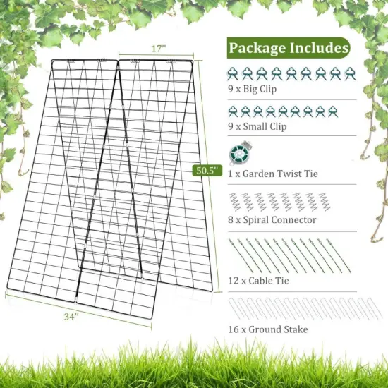 2 Pieces Foldable A-Frame Trellis Plant Supports with Twist Ties-Green {4}