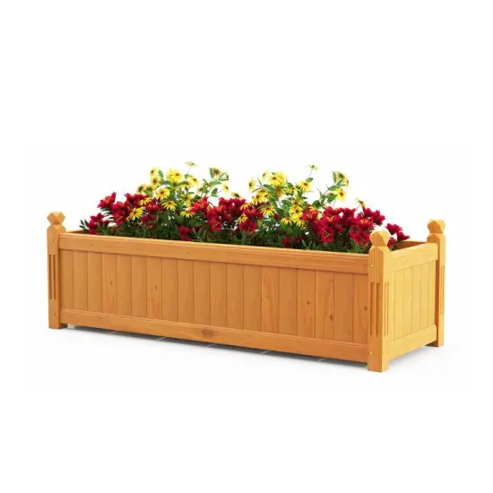 Wooden Rectangular Garden Bed with Drainage System-Natural {4}
