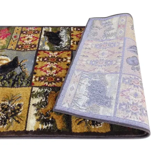 Masada Rugs Wildlife Bear and Elk Scene Area Rug Brown {3}