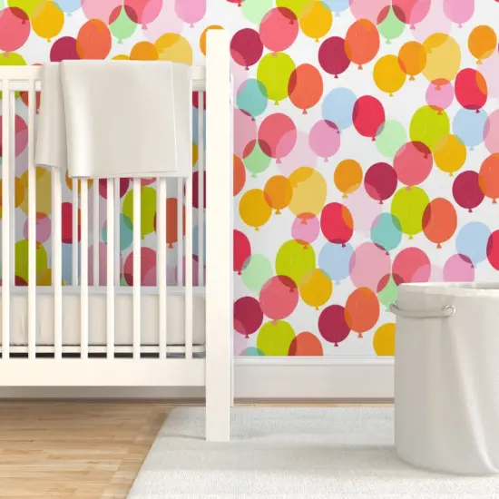 Pre-Pasted Wallpaper 2FT Wide Bright Balloons Birthday Party Colorful Happy Orange Red Pink Custom Pre-pasted Wallpaper by Spoonflower {7}