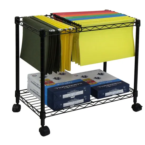 Oceanstar Portable 1-Tier Metal Rolling File Cart Black {4}