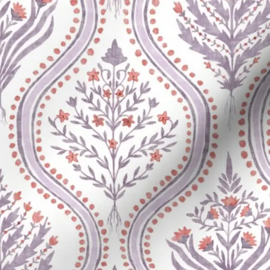 Various Fabrics by the Yard or Fat Quarter Botanical Damask Elegant Garden Lilac Burnt Red Medium Scale Grandmillenial Ogee Custom Printed Fabric by Spoonflower {7}