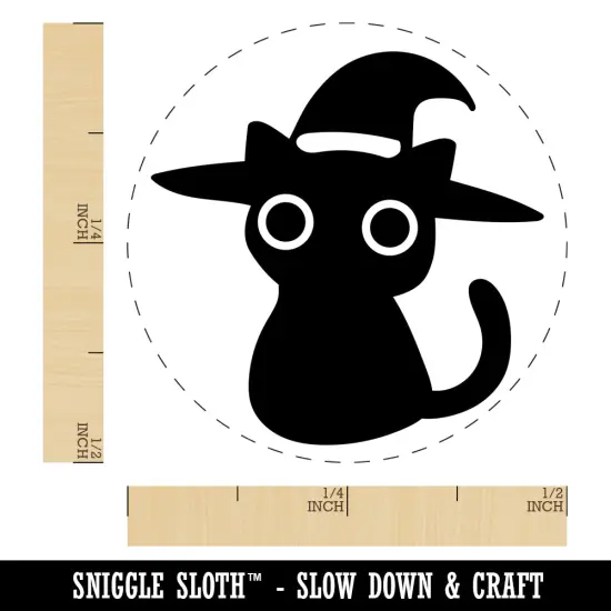 Black Cat with Witch Hat Halloween Self-Inking Rubber Stamp for Stamping Crafting Planners Yellow {1}