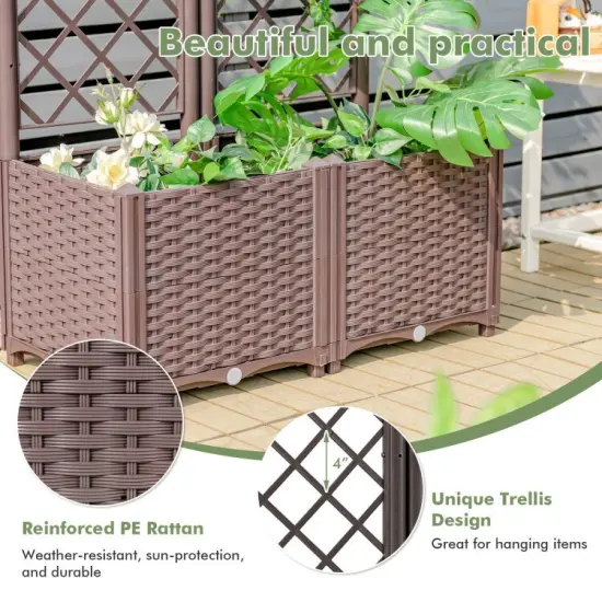 Raised Garden Bed with Trellis Planter Box for Climbing Plants-Brown {3}